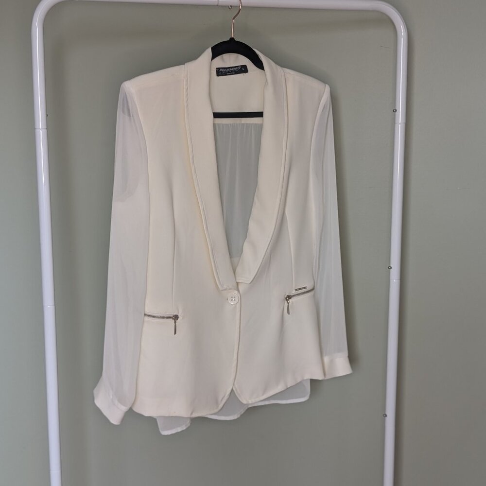 Rinascimento White Blazer L Italy NWOT Sheer Back